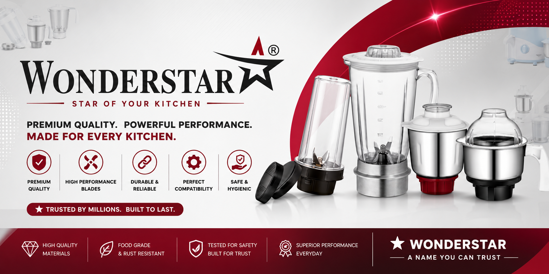 Wonder Star Premium Home Appliances & Mixer Grinder Spare Parts - Jars, Blades, Couplers, Rings, Shafts, Exhaust Fans, Instant Water Geysers, Room Blowers & Kitchen Appliances