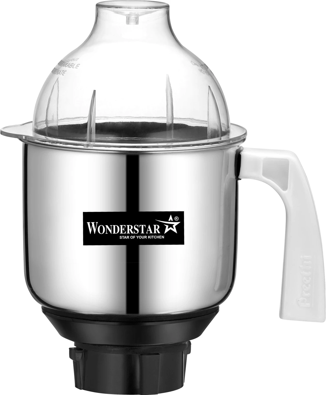 WONDER STAR COMPATIBLE FOR PREETI MIXER GRINDER BLUE LEAF JAR ||SUITABLE FOR POPULAR,ECO CHEF,CHEF PRO ||VIRGIN ABS BASE||4 TEETH NYLON COUPLER || BOWL TYPE JAR, 1500ML