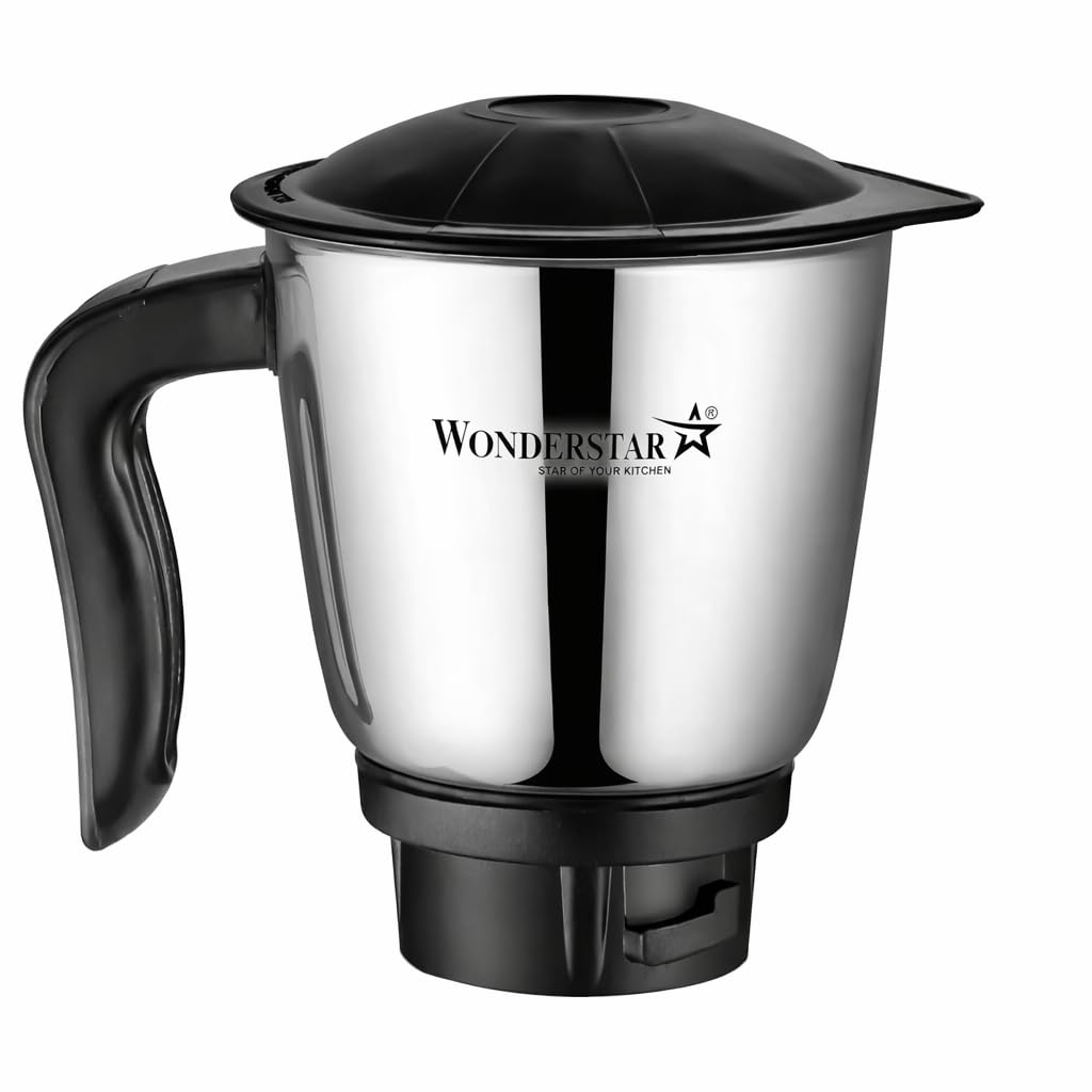 WONDER STAR 1 Litre Mixer Grinder Jar Compatible with Vidiem Aster, Aria & Victor | 304 Stainless Steel Dry Grinding Bowl | 3 Teeth Tri-Lock Nylon Coupler | Virgin ABS Base | Replacement Only
