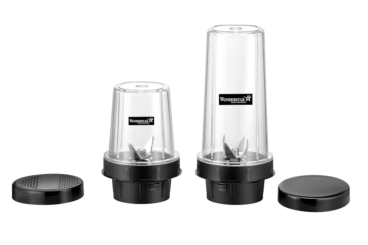 WONDER STAR BULLET JAR SET FOR SUMEET, LONG-WAY, ACTIVA, CROMPTONN, PREETI, BAJAJ, ACTIVA, || CLEAR POLYCARBONATE ||600+300ML CAPACITY || SS 304 BLADES