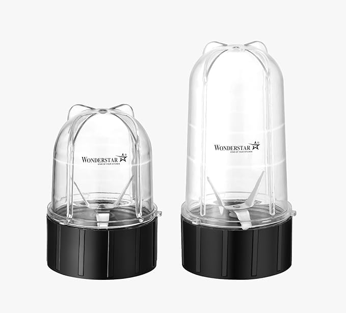 Wonder star combo jar for wonderchef nutri blend mixi || capacity 500ml + 300ml ||unbreakable polycarbonate Glass ||ss304 double blade for both jars ||only for Nutri Wonderchef mixer ||match and buy